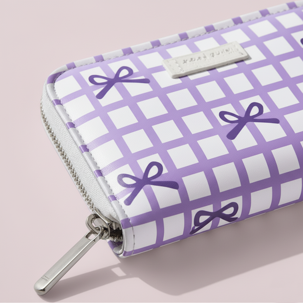 Purple Bow Gingham Card Holder