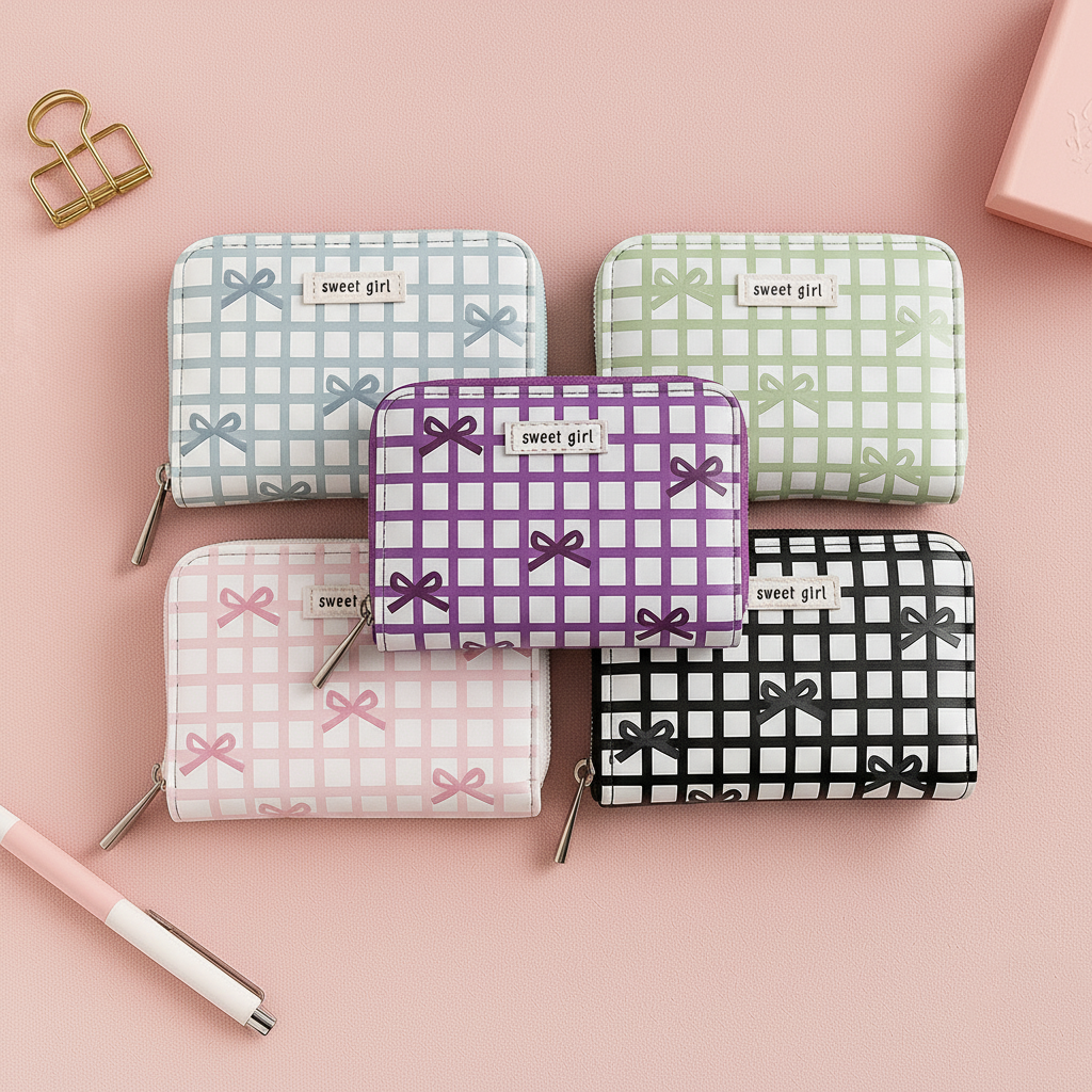 Pink Bow Gingham Card Holder