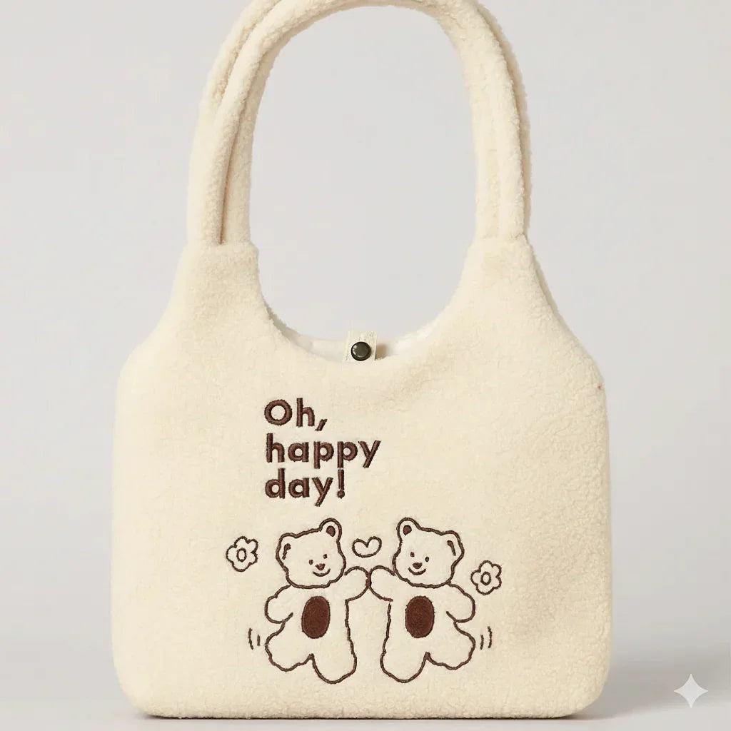 Happy Day White Furry Tote bag