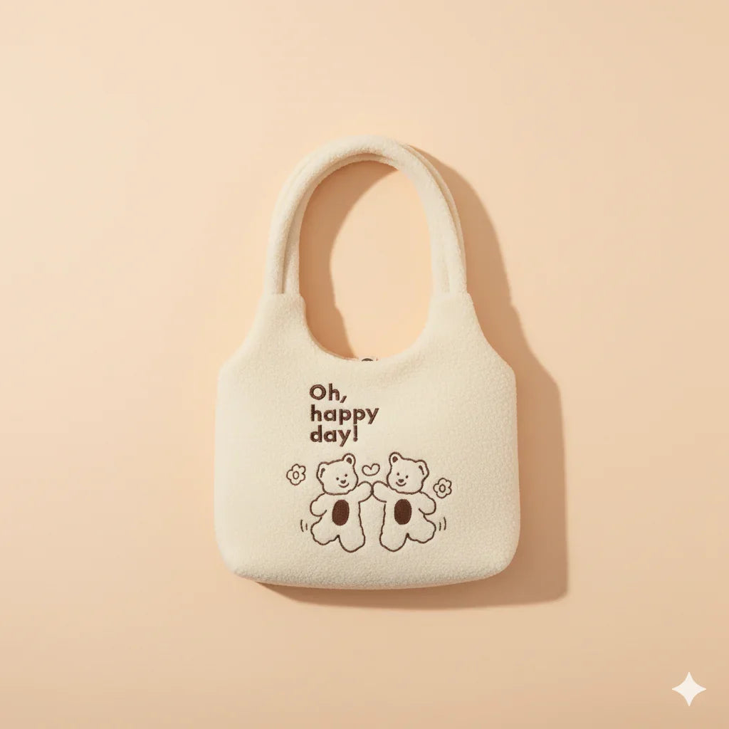 Happy Day White Furry Tote bag