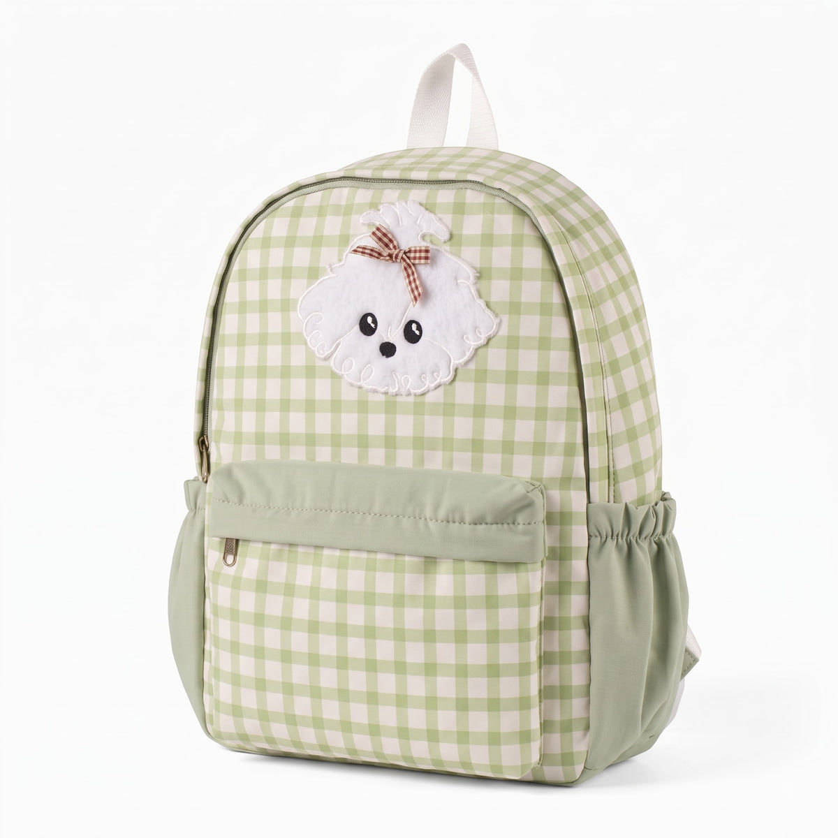 Checkered Cute Puppy Backpack - Green