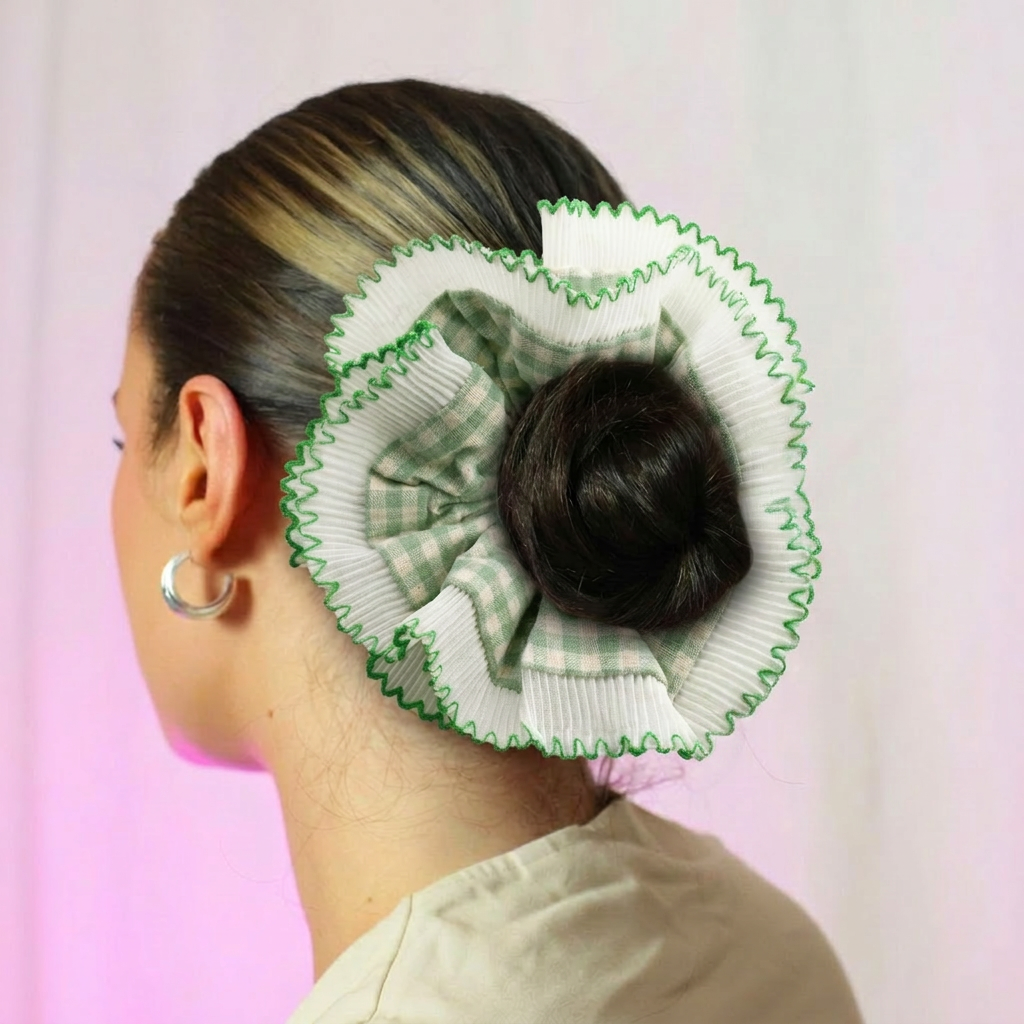 Green Gingham Scrunchie