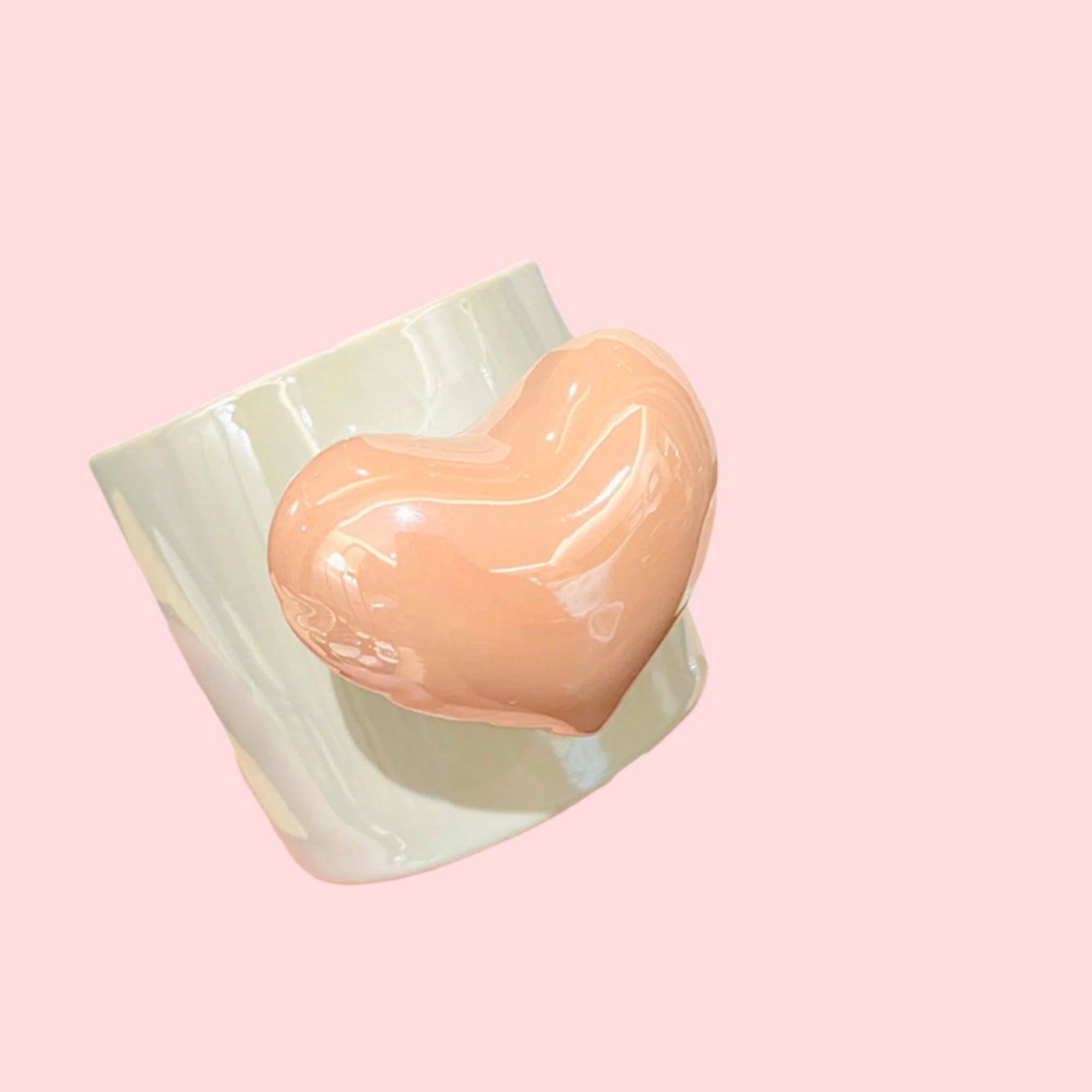 Glossy White Ceramic Mug with Pink Heart Handle