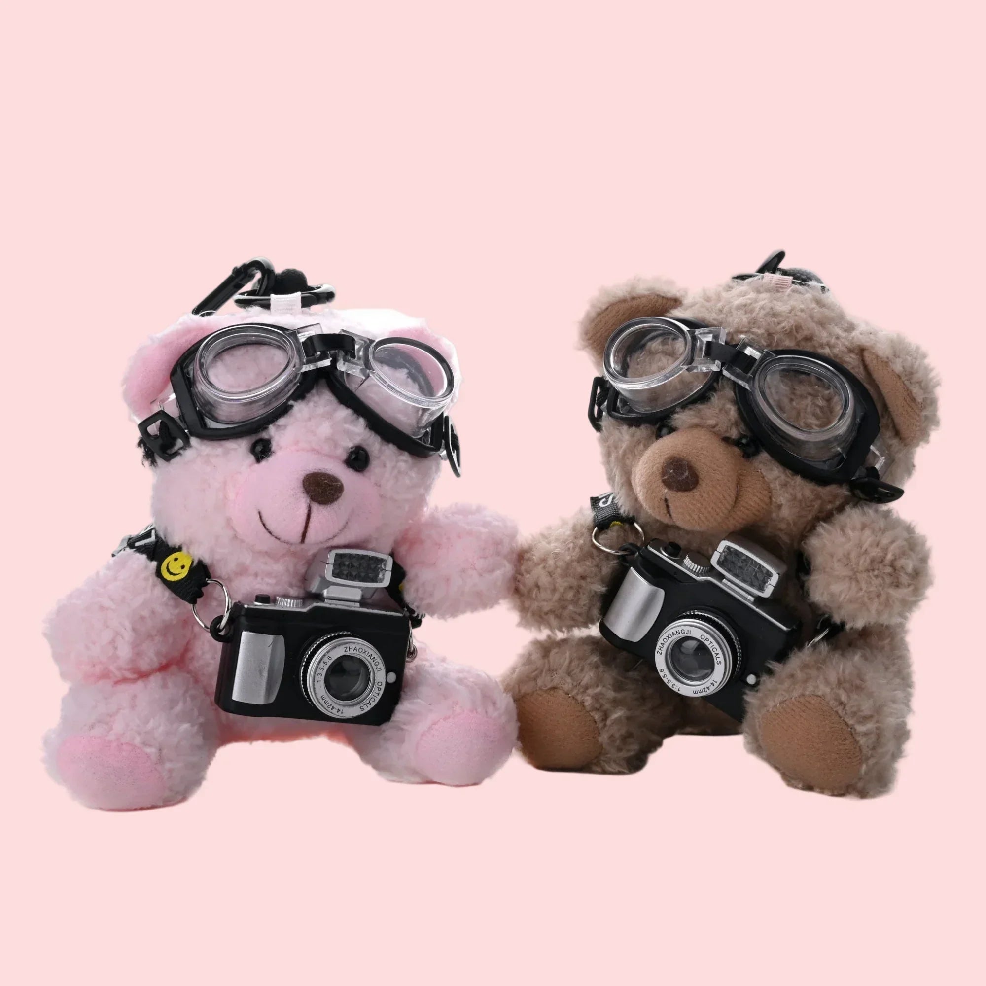 Goggles and Camera Teddy Pink Plushie Keyring