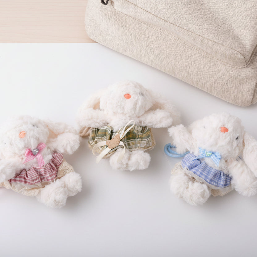 Pink Dress Bunny Plushie Keyring