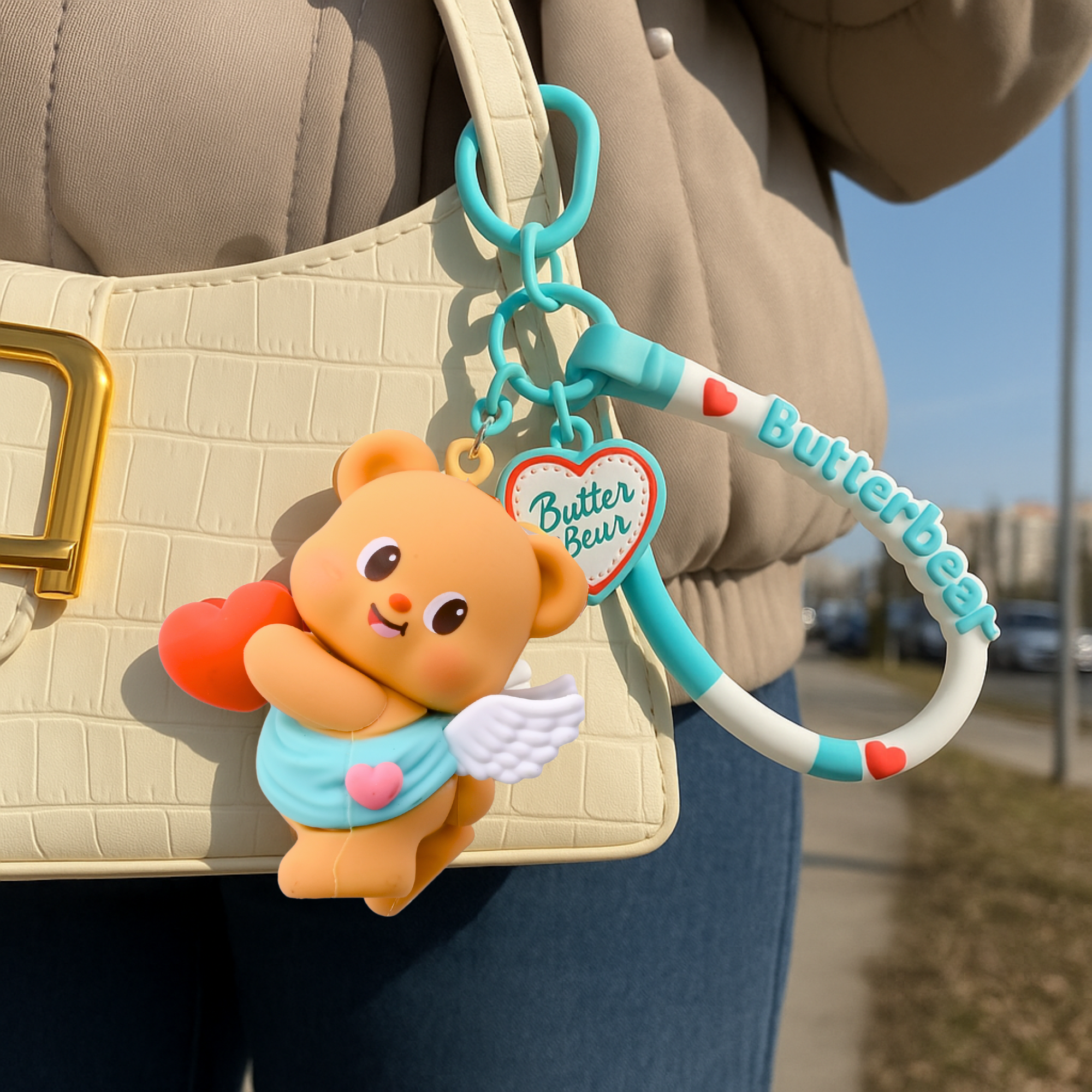 Butterbear with Heart and Wings Plushie Keyrings