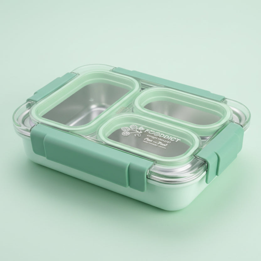 Korean Bento Box 3 Grid - Green