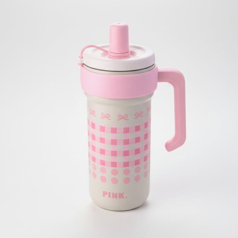 Pink Bow Gingham Stainless Steel Tumbler