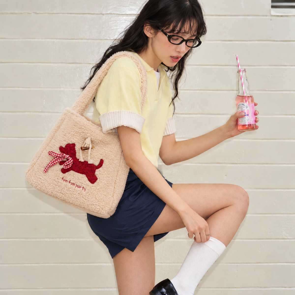 Cherry Paws Fur Tote Bag - Beige