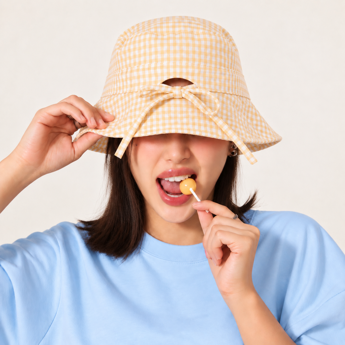 Gingham Bucket Hat - Yellow