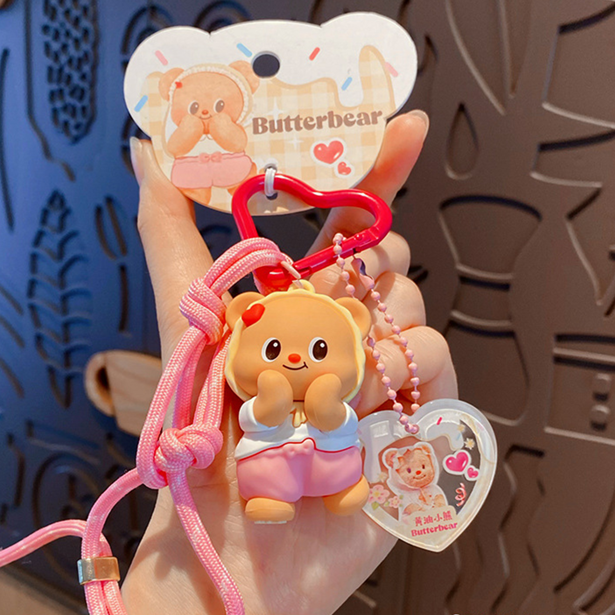 Butterbear with Pink Bow Pants Silicone Keyring