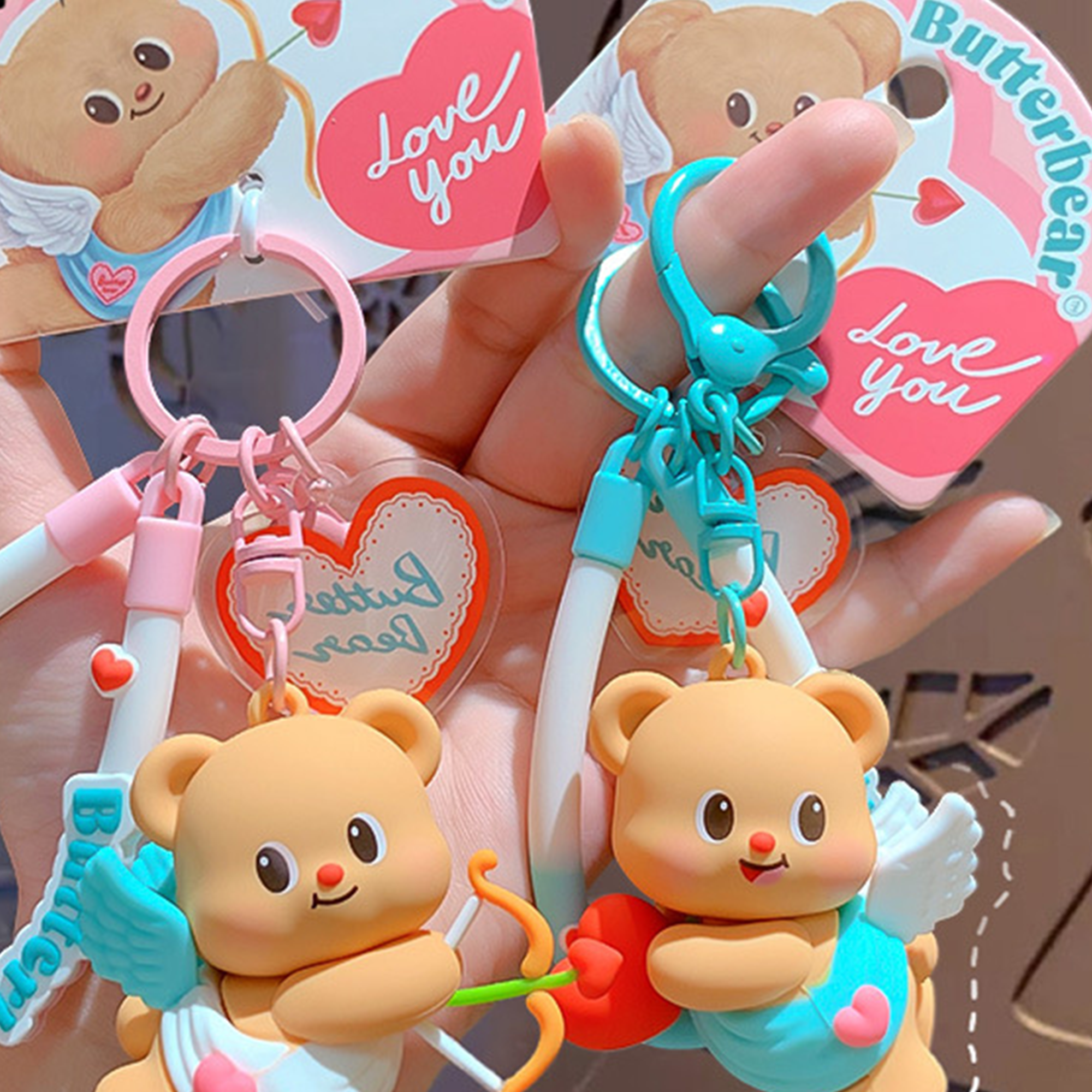 Butterbear with Heart and Wings Plushie Keyrings