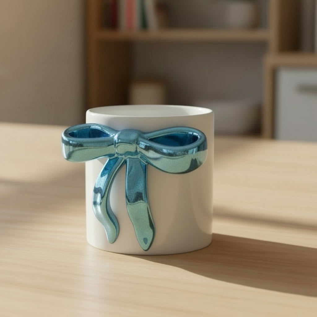 Glossy Bow Ceramic Mug Blue