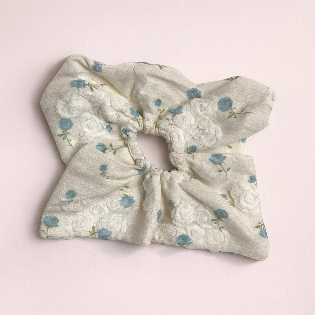 Square Blue Flower Scrunchie