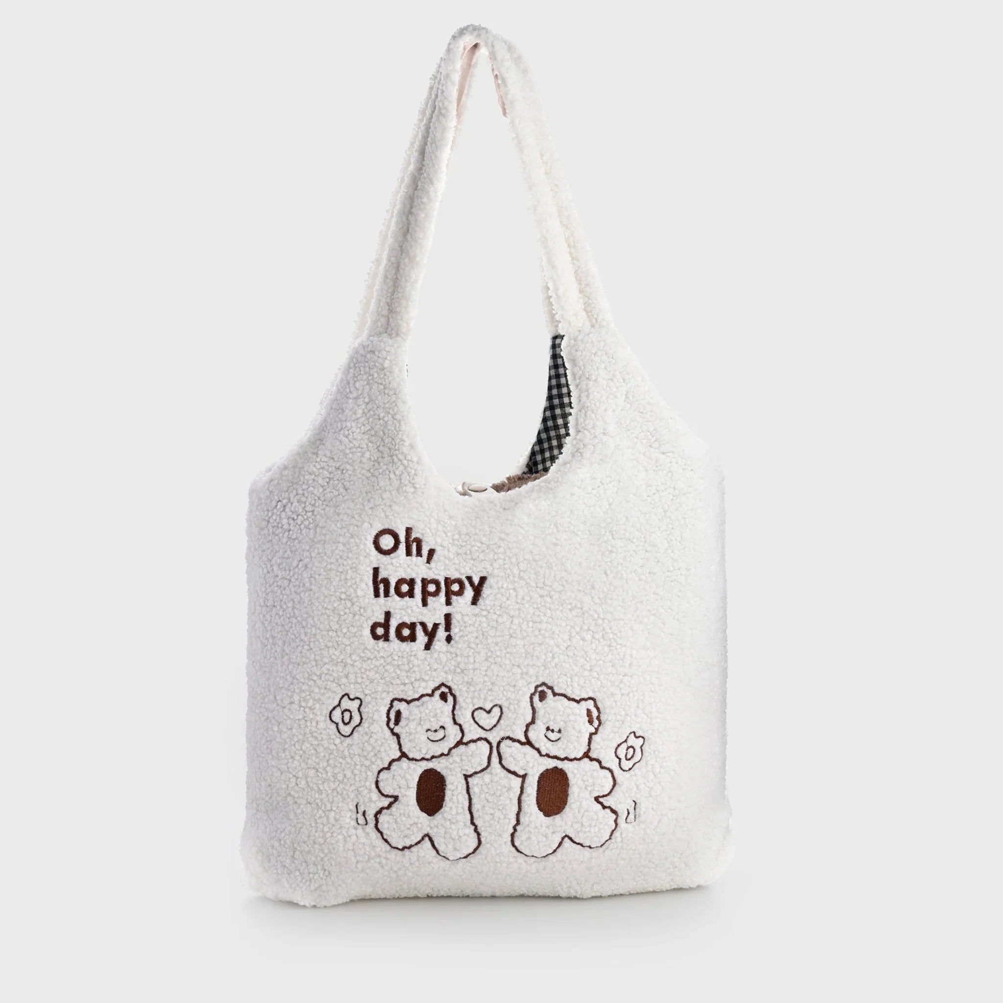Happy Day White Furry Tote bag