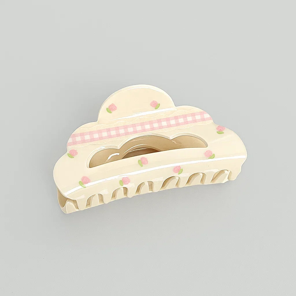 Gingham and Flowers Claw Clip