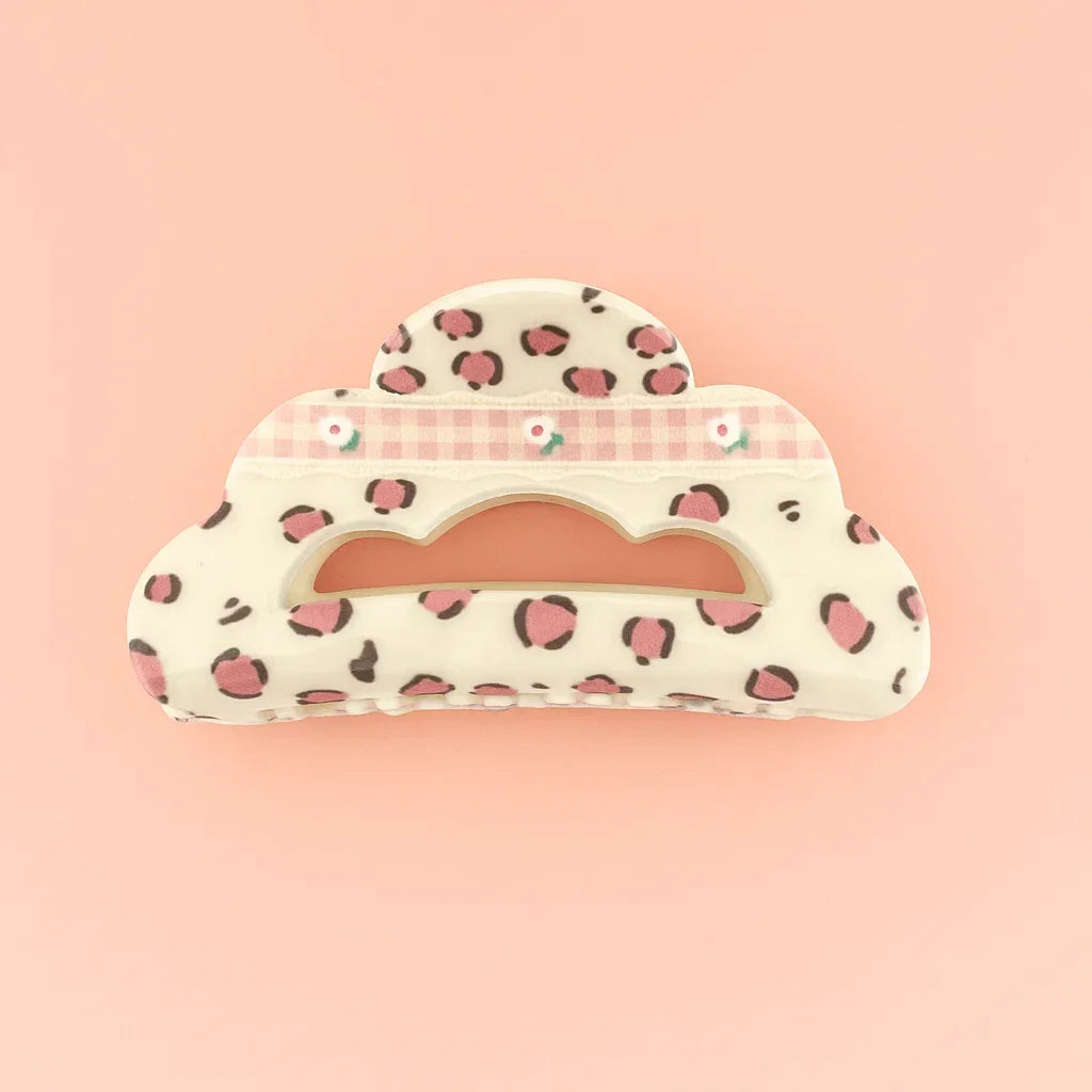 Leopard Print with Gingham Strip Claw Clip