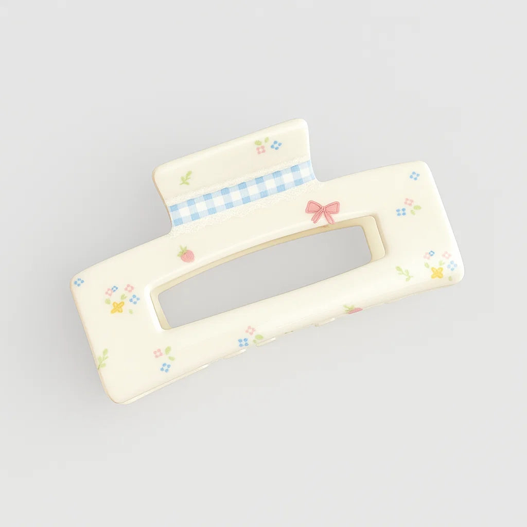 Gingham Stripe with Flowers Claw Clip