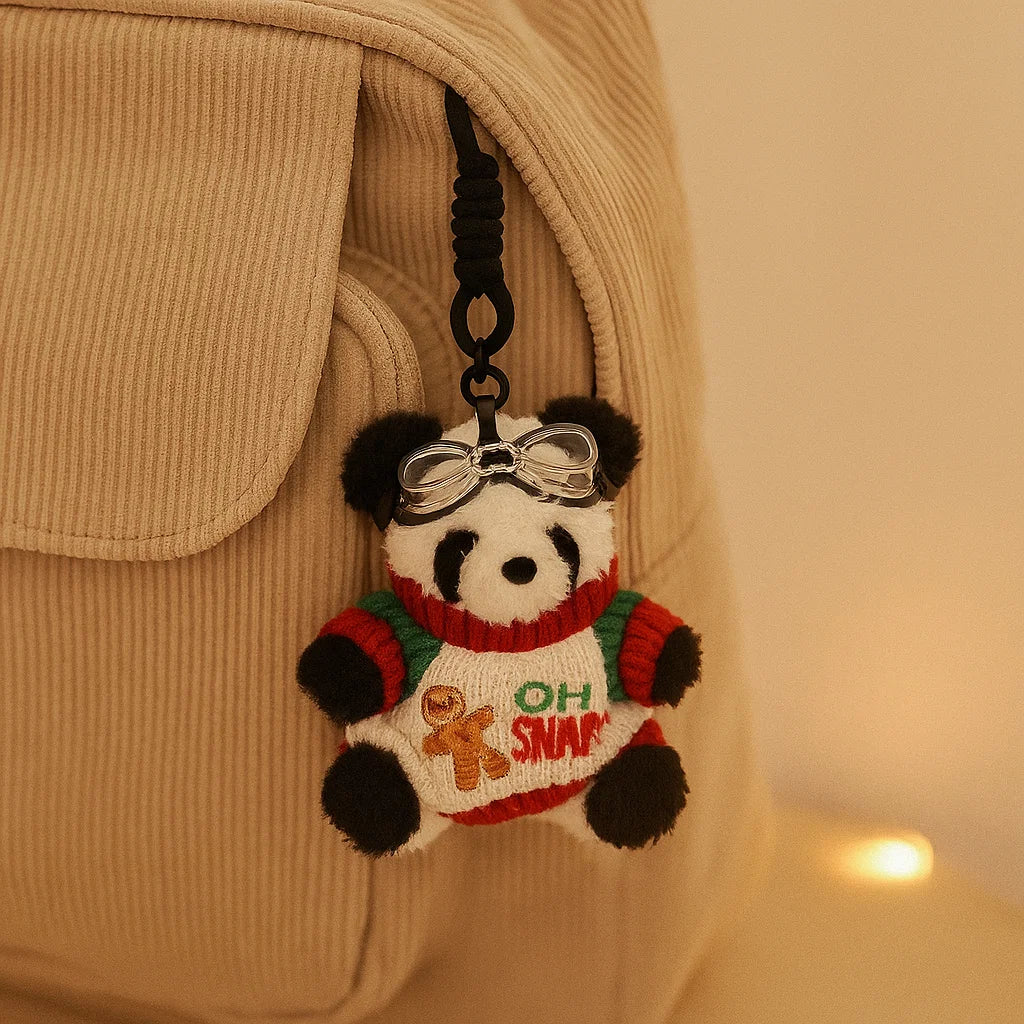 Christmas Panda Plush Keyring