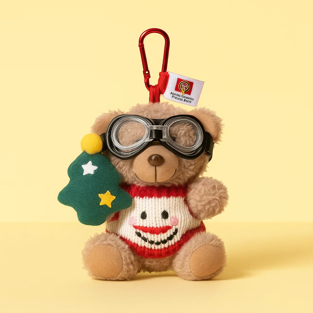 Christmas Goggle Teddy Plush Keyring