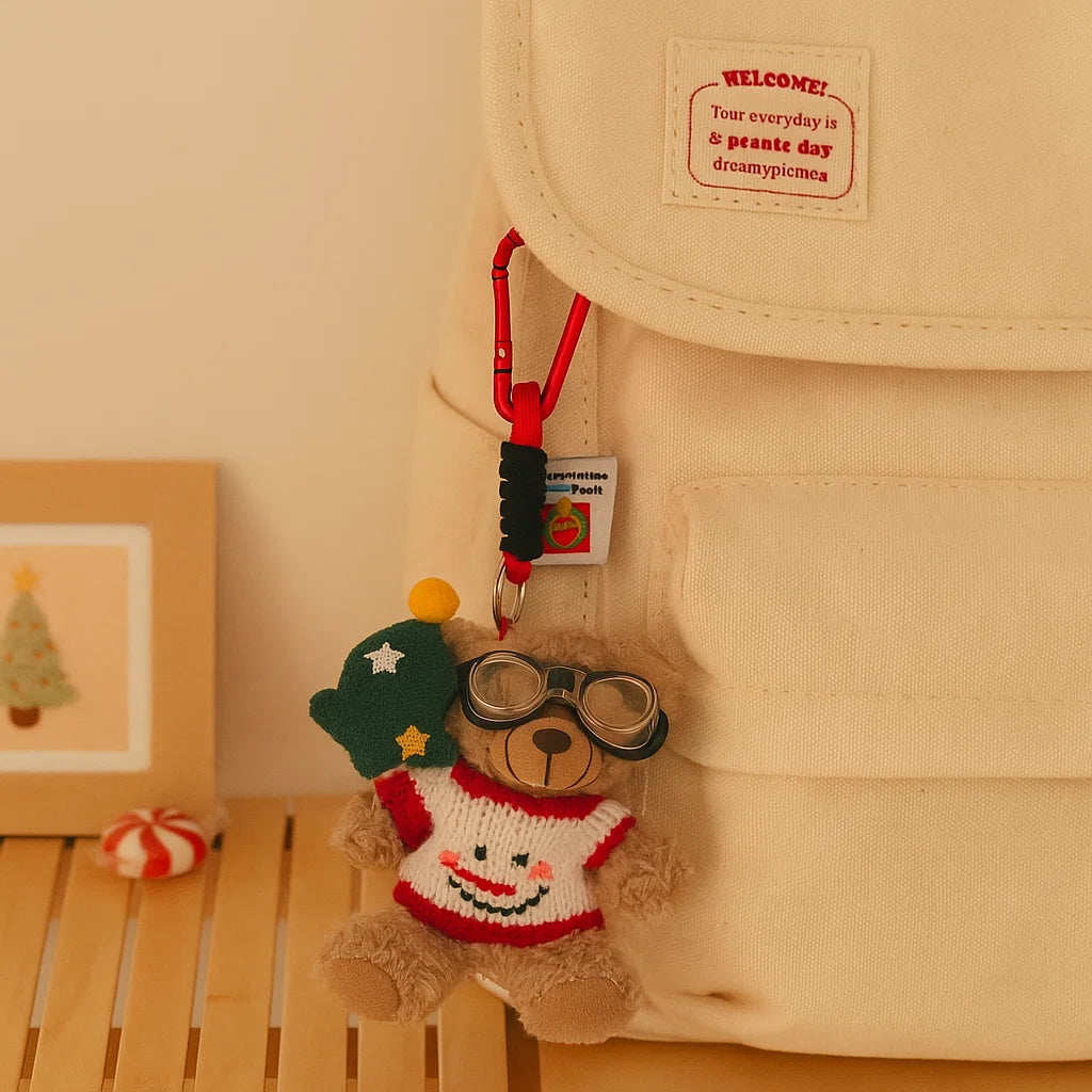 Christmas Goggle Teddy Plush Keyring