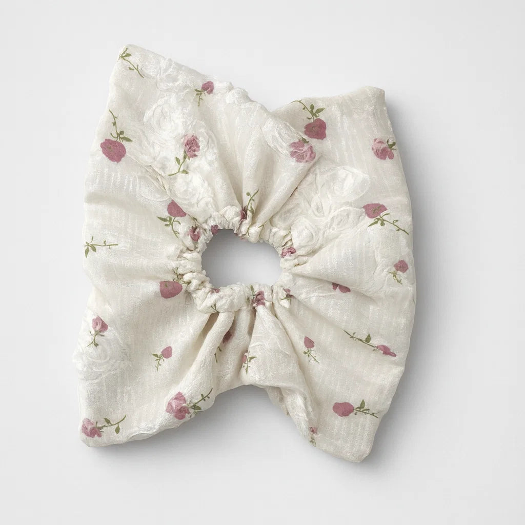 Square Pink Flower Scrunchie