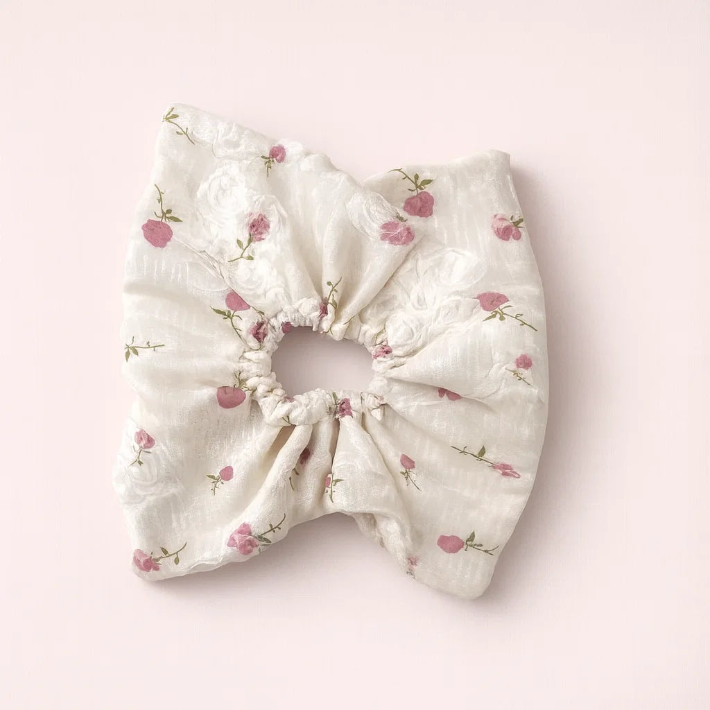 Square Pink Flower Scrunchie