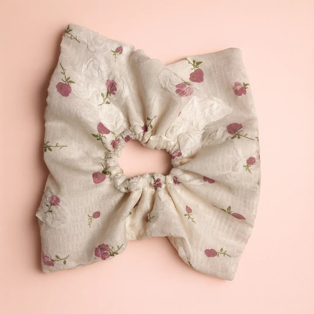 Square Pink Flower Scrunchie