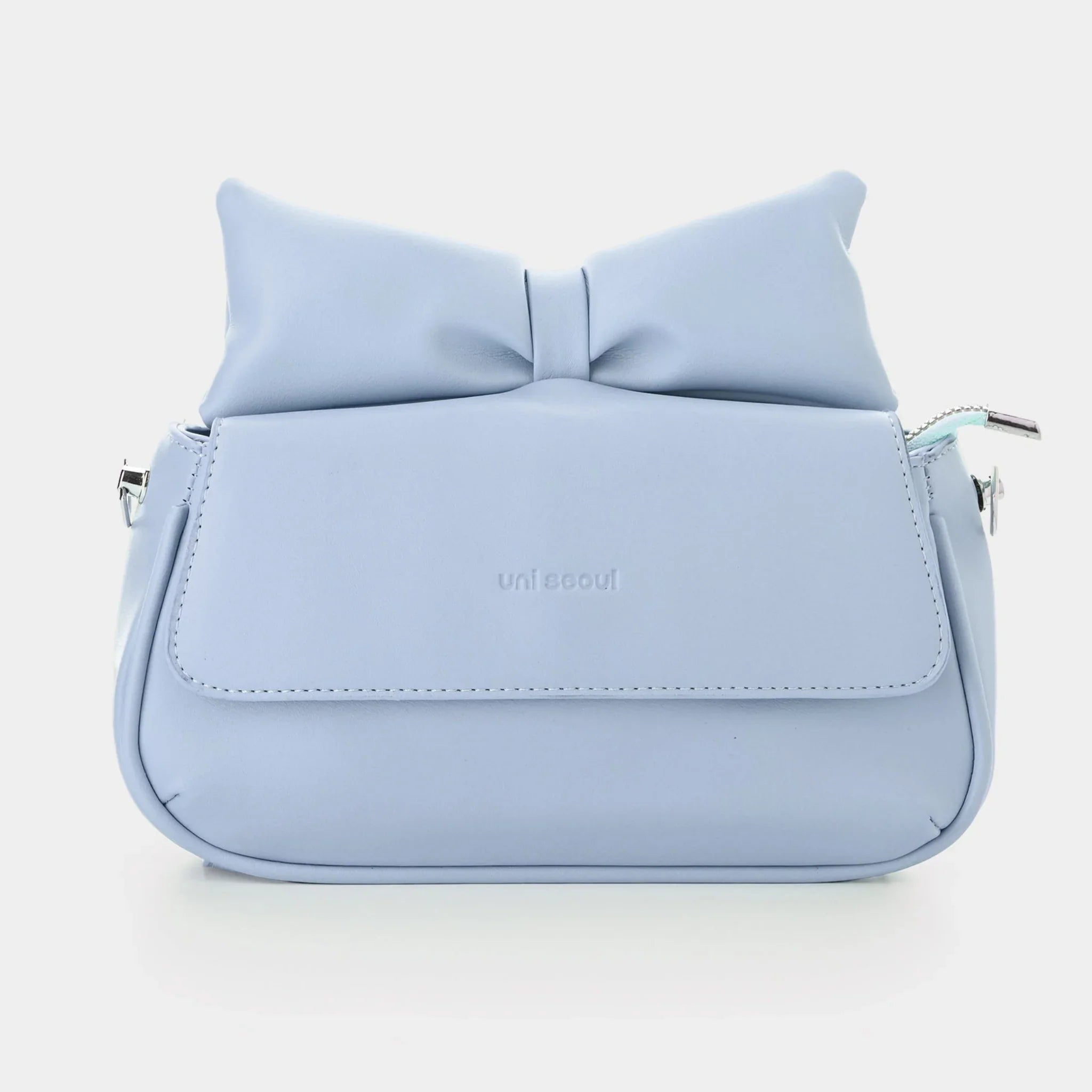 Puffed Bow Top Sling Bag - Powder Blue