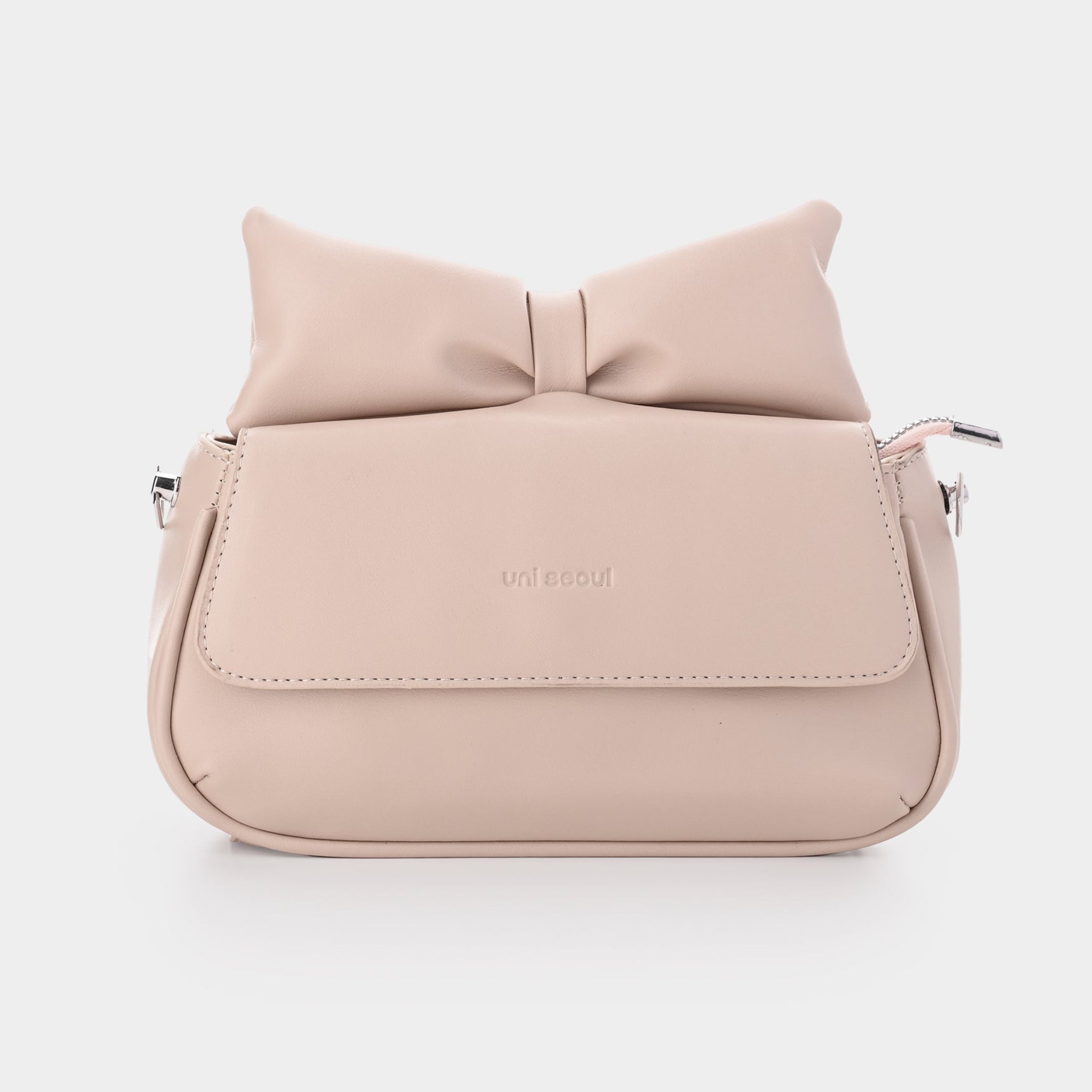Puffed Bow Top Sling Bag - Beige