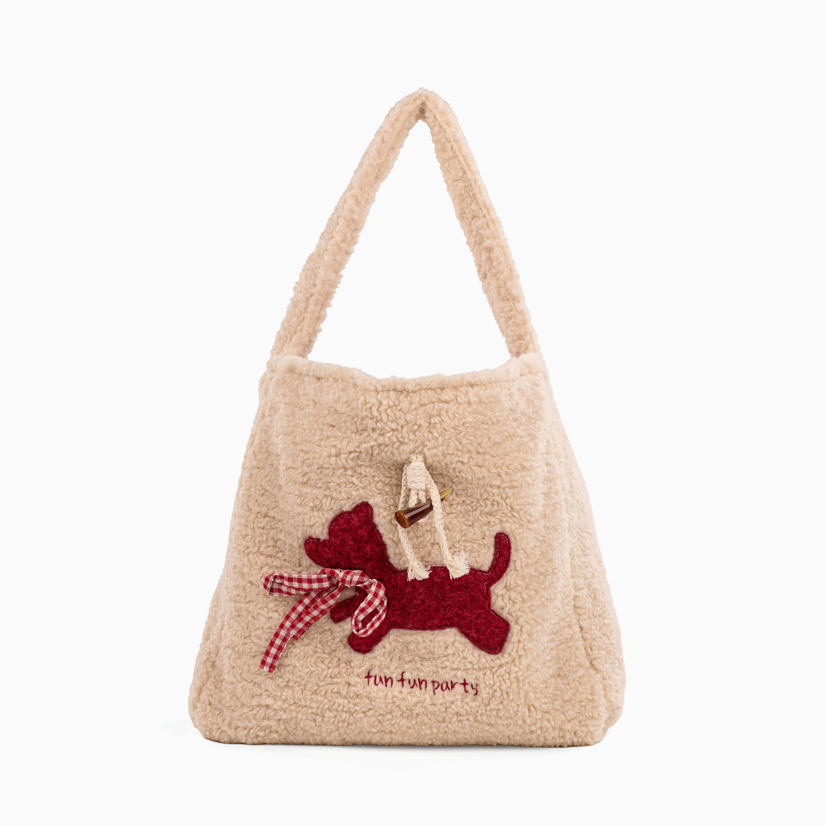 Cherry Paws Fur Tote Bag - Beige