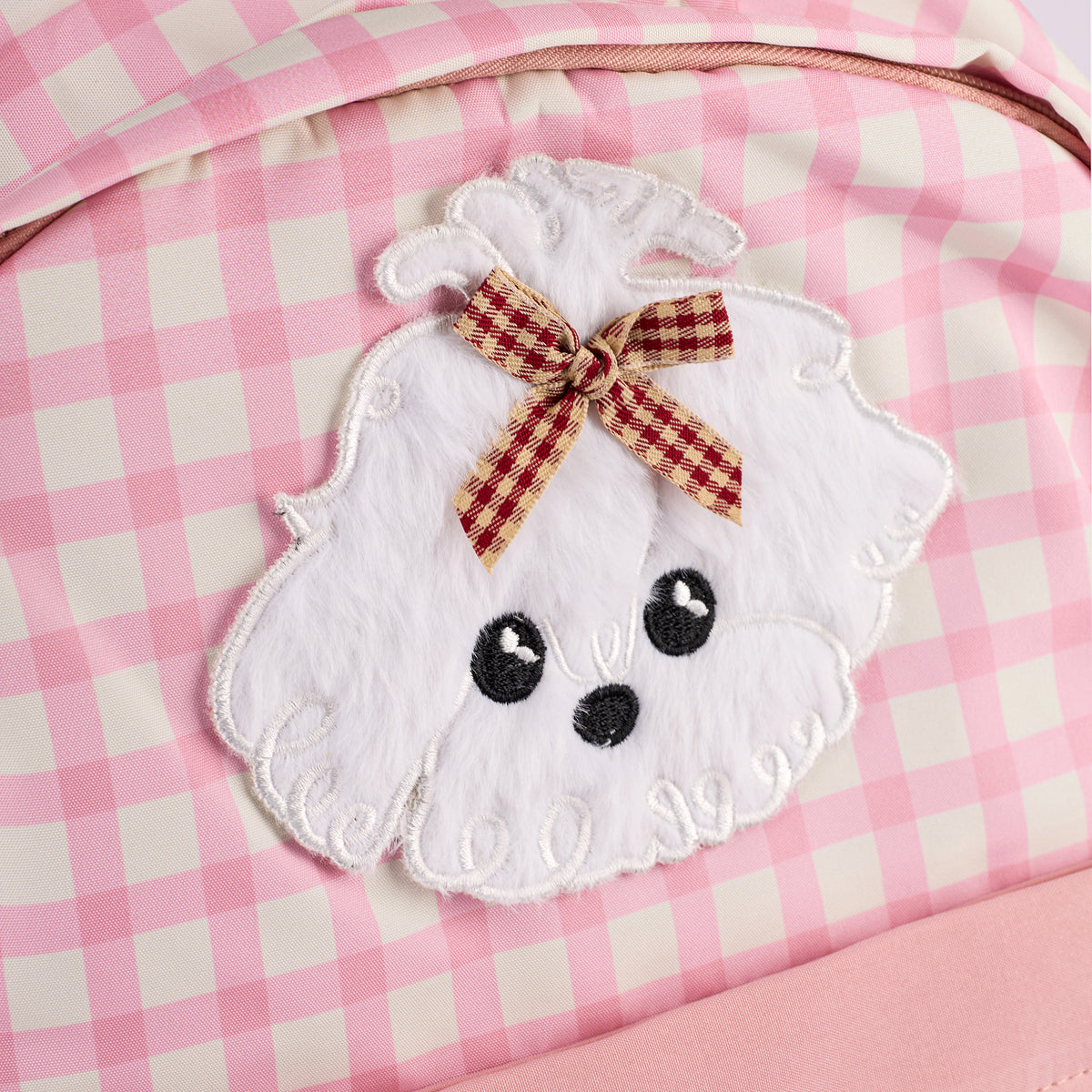 Checkered Cute Puppy Backpack - Pink