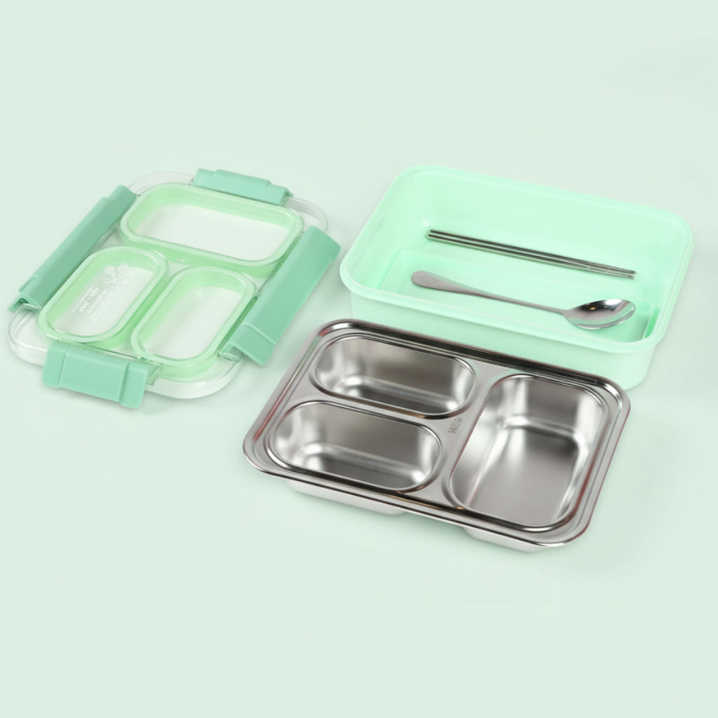 Korean Bento Box 3 Grid - Green
