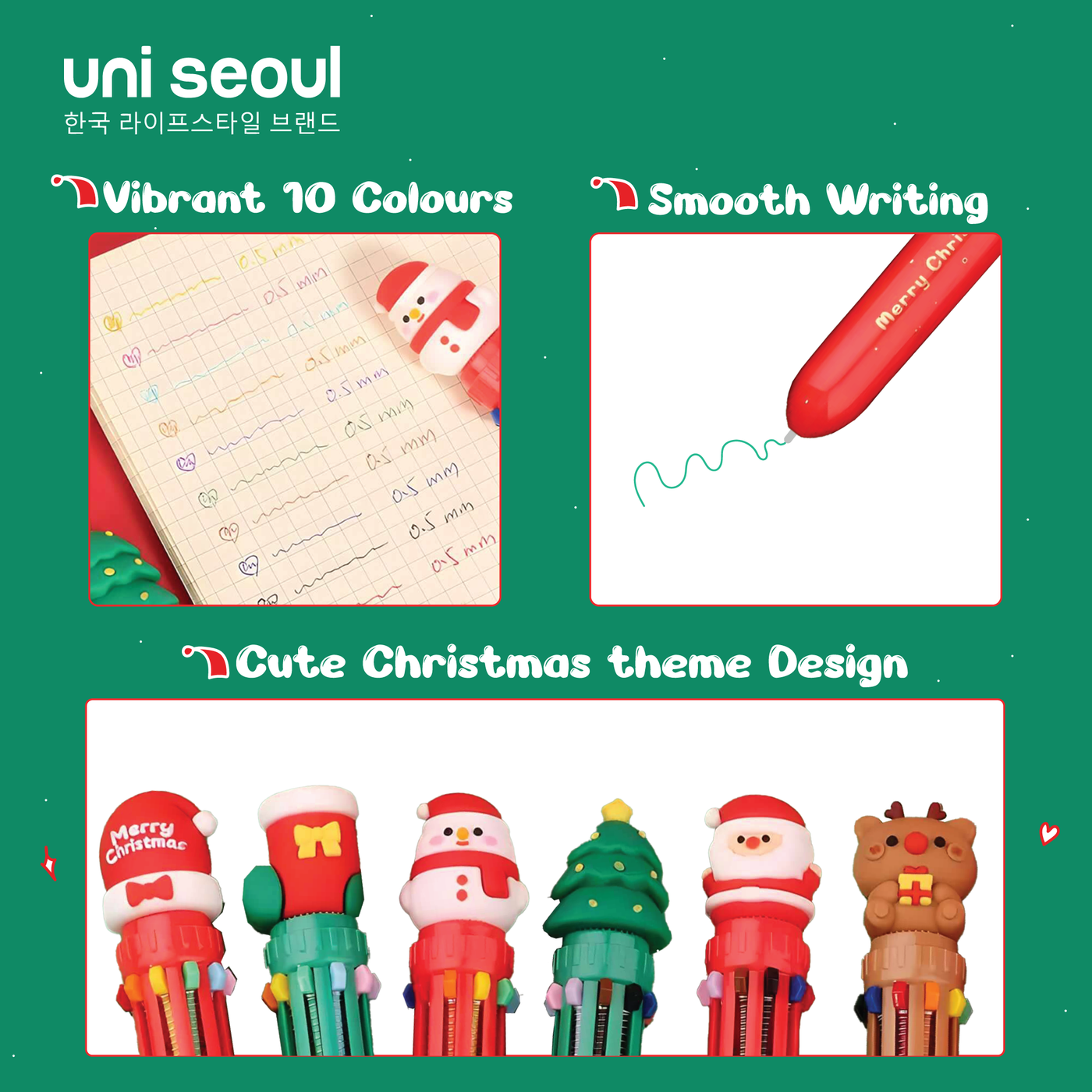10-Color Christmas Ball Pen Set