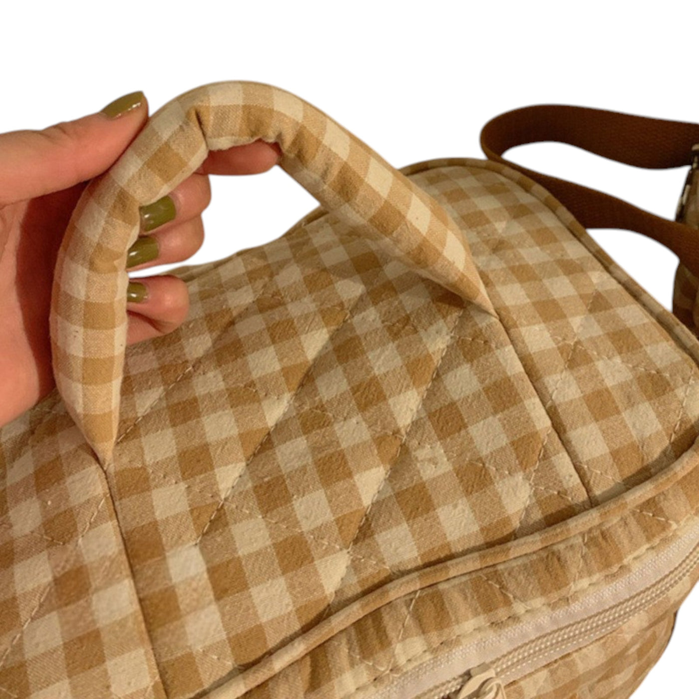 Brown Gingham Makeup Vanity Bag