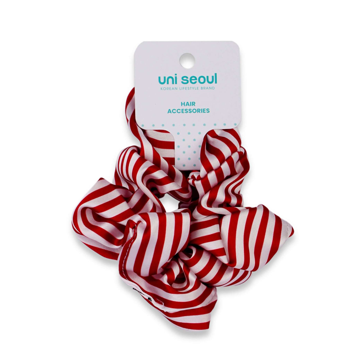 Red Korean Style Striped Scrunchie