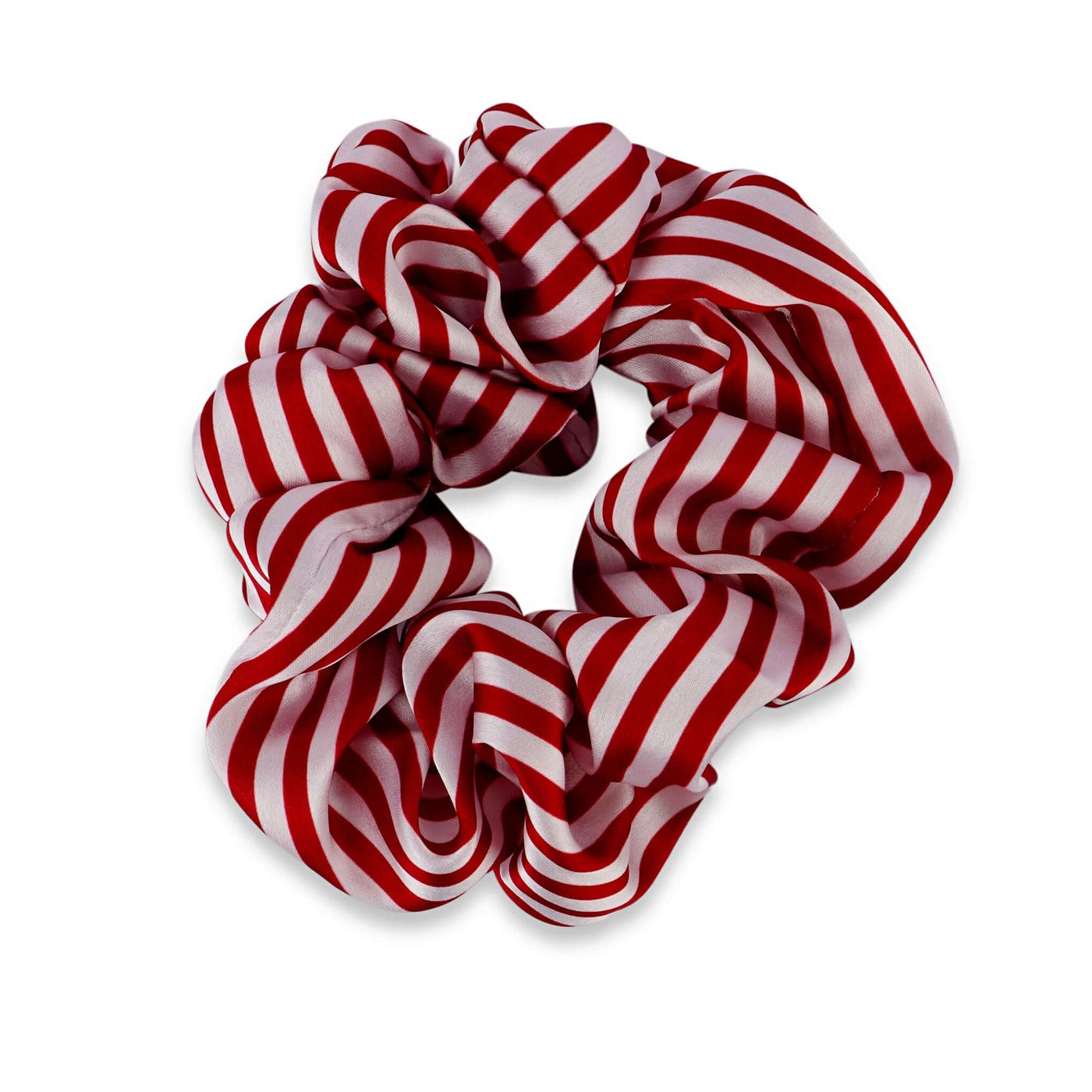 Red Korean Style Striped Scrunchie