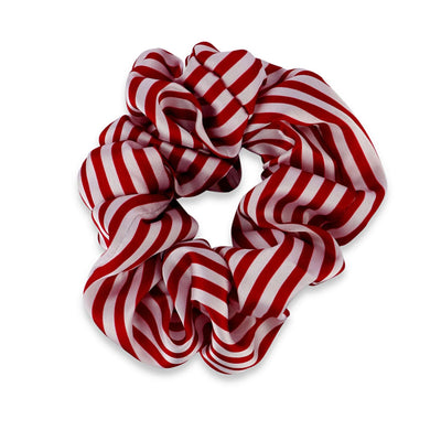 Red Korean Style Striped Scrunchie