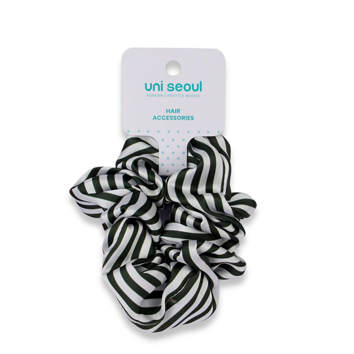 Green Korean Style Striped Scrunchie