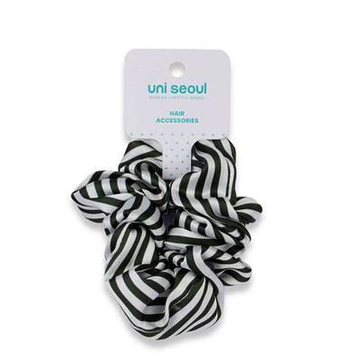 Green Korean Style Striped Scrunchie