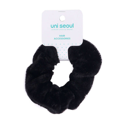 Korean Style Furry Hair Scrunchie - Black