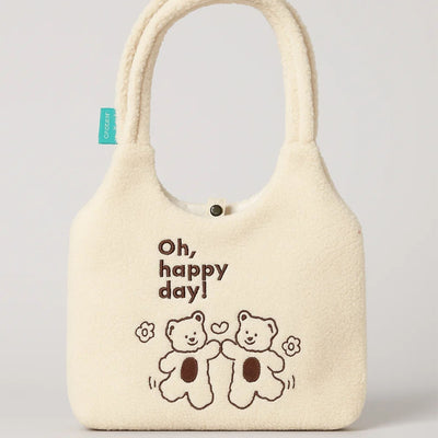 Happy Day White Furry Tote bag
