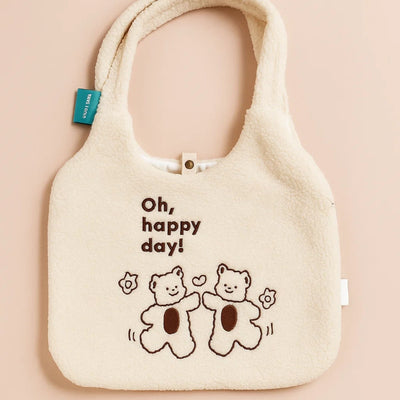 Happy Day White Furry Tote bag