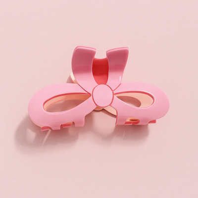 Pink Bow Shaped Solid Claw Clip