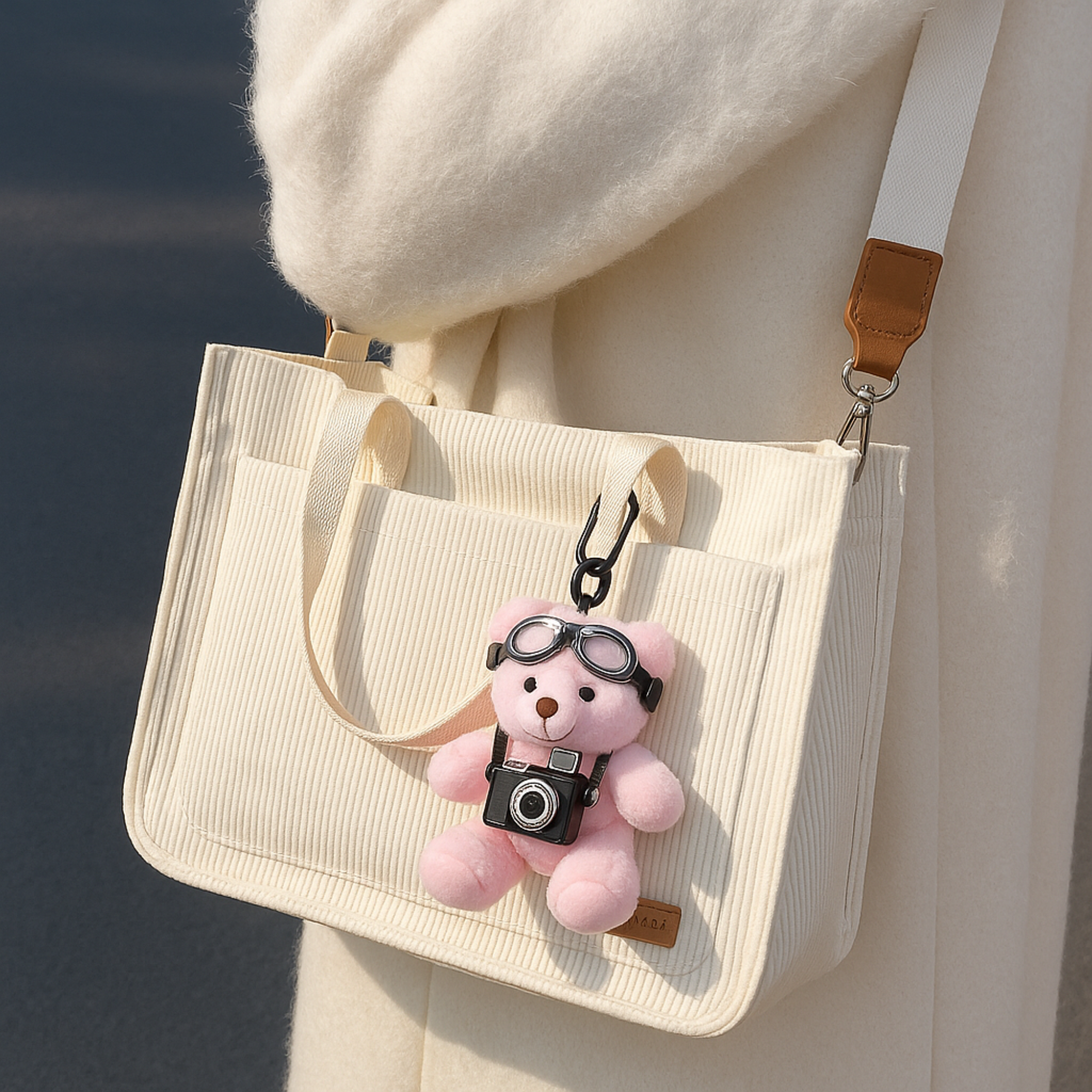 Goggles and Camera Teddy Pink Plushie Keyring