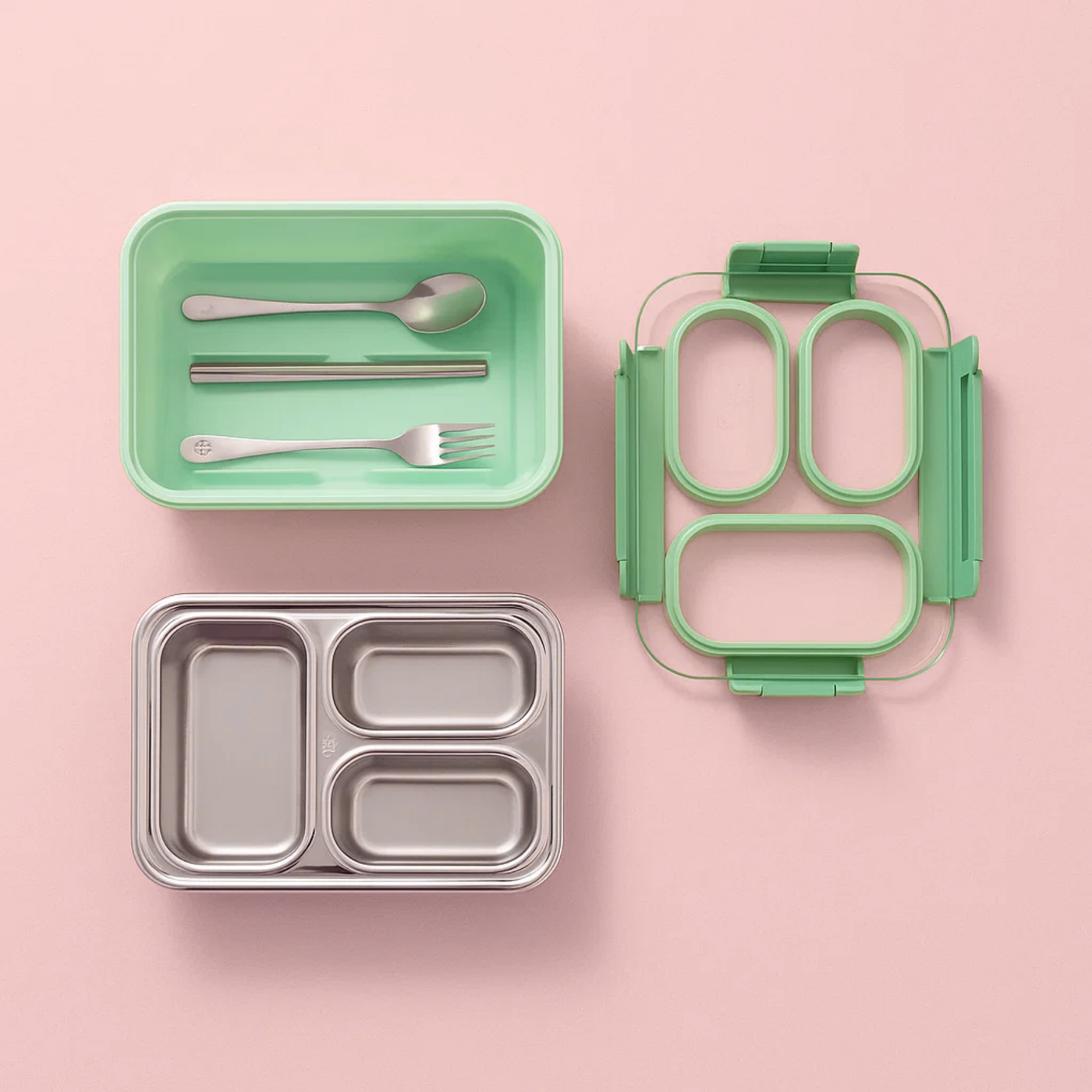 Korean Bento Box 3 Grid - Green