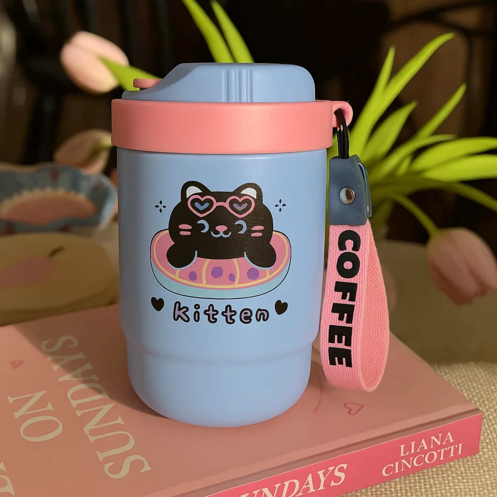 Coffee Cat Blue Stainless Steel Tumbler (small)