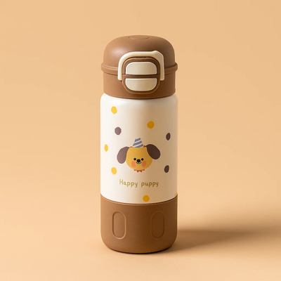 Brown Happy Puppy Stainless Steel Tumbler