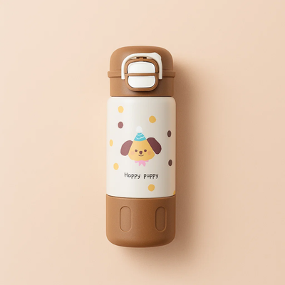 Brown Happy Puppy Stainless Steel Tumbler