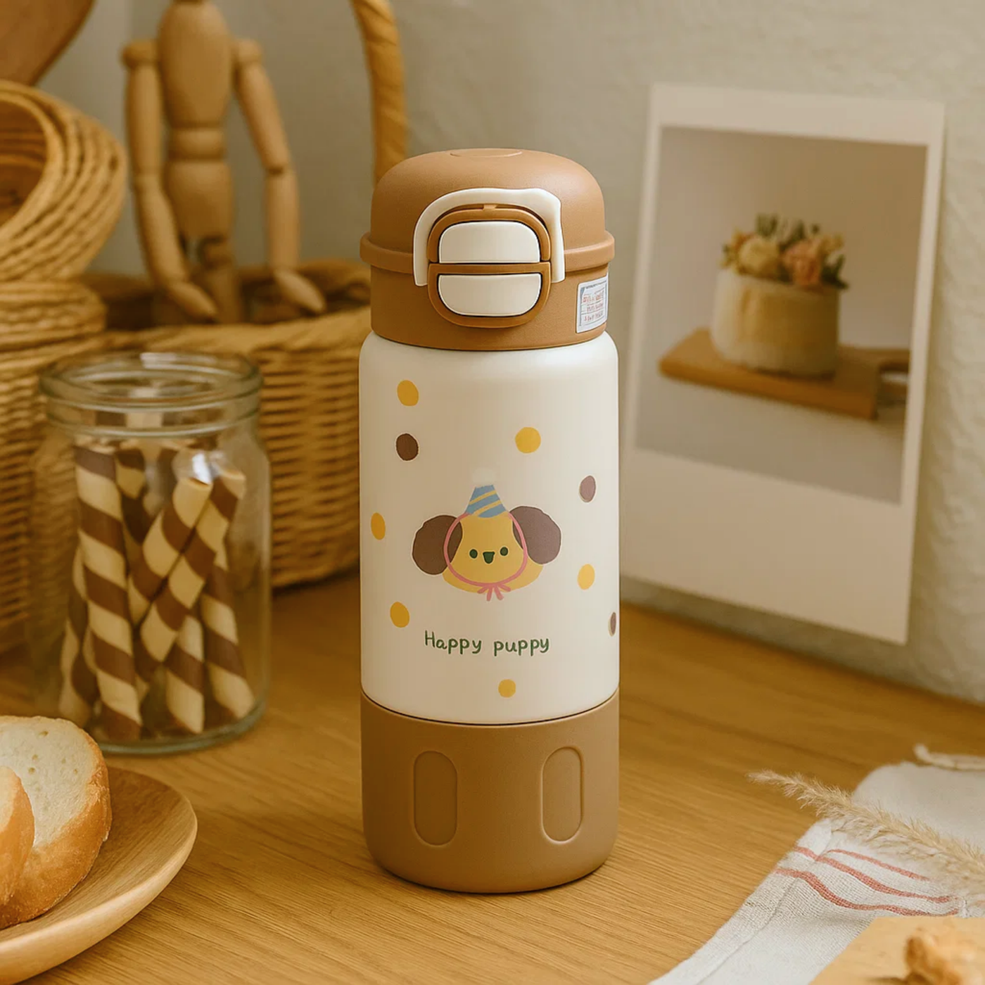 Brown Happy Puppy Stainless Steel Tumbler